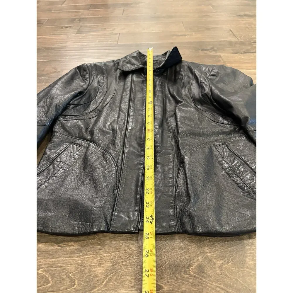 Vintage Demain Mens Black Full Zip Leather Jacket Size 40 Made In Korea